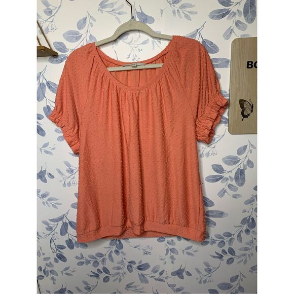 Loft Short Sleeve Polka Swiss Dot Blouse Size L - Picture 1 of 6